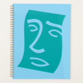 Moderne Abstracte Gezicht Lijnkunst Teal Planner (Voorkant)