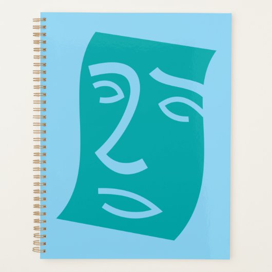 Moderne Abstracte Gezicht Lijnkunst Teal Planner (Voorkant)