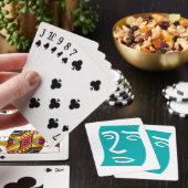 Moderne Abstracte Gezicht Lijnkunst Teal Pokerkaarten (Insitu)