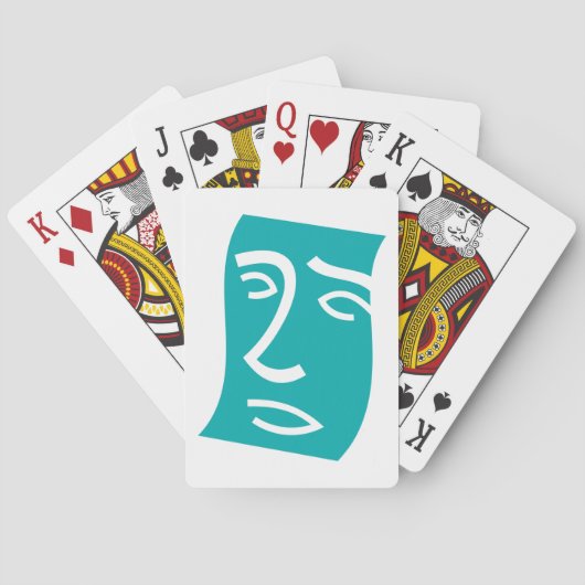 Moderne Abstracte Gezicht Lijnkunst Teal Pokerkaarten (Achterkant)