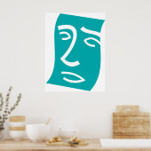 Moderne Abstracte Gezicht Lijnkunst Teal Poster (Keuken)