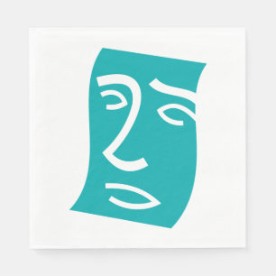 Moderne Abstracte Gezicht Lijnkunst Teal Servet