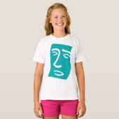 Moderne Abstracte Gezicht Lijnkunst Teal T-shirt (Voorkant volledig)