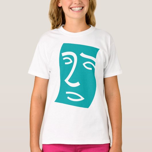 Moderne Abstracte Gezicht Lijnkunst Teal T-shirt (Voorkant)