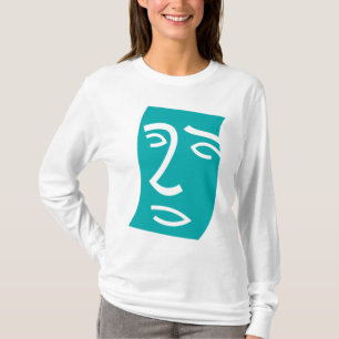 Moderne Abstracte Gezicht Lijnkunst Teal T-shirt