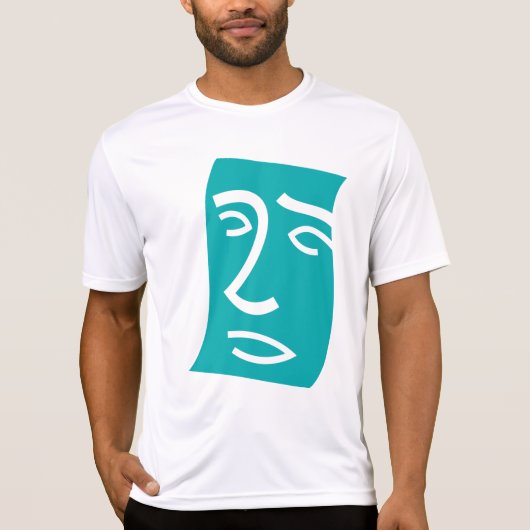Moderne Abstracte Gezicht Lijnkunst Teal T-shirt (Voorkant)