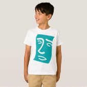 Moderne Abstracte Gezicht Lijnkunst Teal T-shirt (Voorkant volledig)