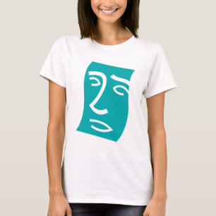 Moderne Abstracte Gezicht Lijnkunst Teal T-shirt