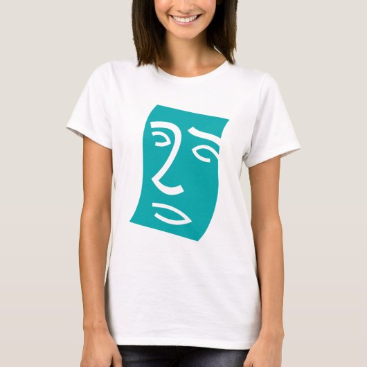 Moderne Abstracte Gezicht Lijnkunst Teal T-shirt (Voorkant)