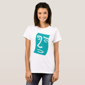 Moderne Abstracte Gezicht Lijnkunst Teal T-shirt (Voorkant volledig)