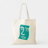 Moderne Abstracte Gezicht Lijnkunst Teal Tote Bag (Achterkant)