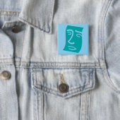 Moderne Abstracte Gezicht Lijnkunst Teal Vierkante Button 5,1 Cm (In situ)