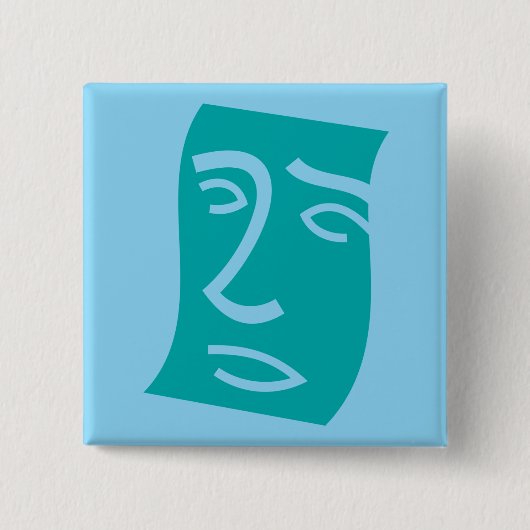 Moderne Abstracte Gezicht Lijnkunst Teal Vierkante Button 5,1 Cm (Voorkant)