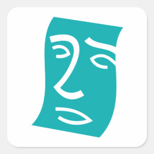 Moderne Abstracte Gezicht Lijnkunst Teal Vierkante Sticker