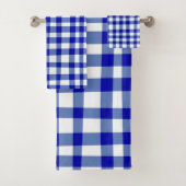 Moderne Abstracte Gingham Plaid in Bold Blue White Bad Handdoek (Insitu)