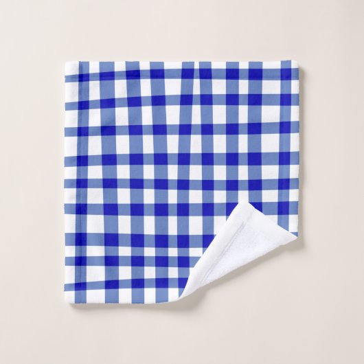 Moderne Abstracte Gingham Plaid in Bold Blue White Bad Handdoek (Wasdoekje)