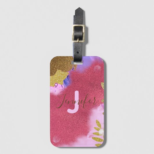 Moderne Abstracte glam - roze goudvormig glitter Bagagelabel (Voorkant (verticaal))