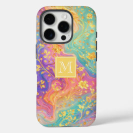 Moderne Abstracte Glitter Bloemrijke Monogram Ontw iPhone 16 Pro Hoesje