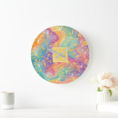 Moderne Abstracte Glitter Bloemrijke Monogram Ontw Grote Klok (Huis)