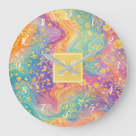 Moderne Abstracte Glitter Bloemrijke Monogram Ontw Grote Klok
