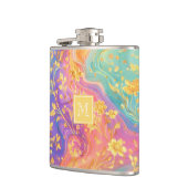 Moderne Abstracte Glitter Bloemrijke Monogram Ontw Heupfles (Links)