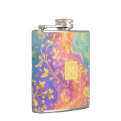 Moderne Abstracte Glitter Bloemrijke Monogram Ontw Heupfles (Rechts)