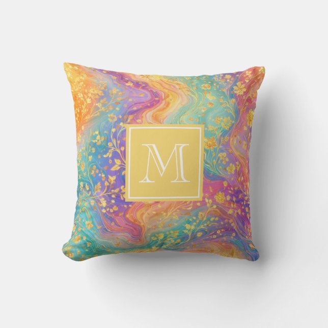 Moderne Abstracte Glitter Bloemrijke Monogram Ontw Kussen (Voorkant)