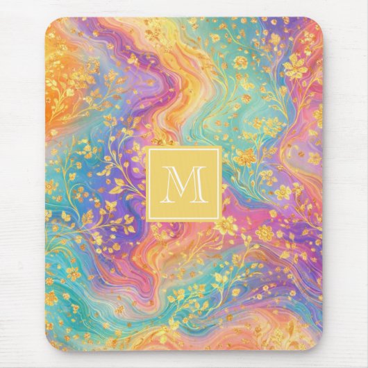 Moderne Abstracte Glitter Bloemrijke Monogram Ontw Muismat (Voorkant)
