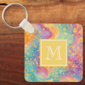 Moderne Abstracte Glitter Bloemrijke Monogram Ontw Sleutelhanger (Voorkant)