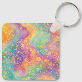 Moderne Abstracte Glitter Bloemrijke Monogram Ontw Sleutelhanger (Achterkant)