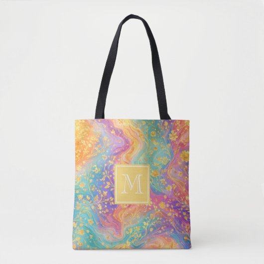 Moderne Abstracte Glitter Bloemrijke Monogram Ontw Tote Bag (Voorkant)