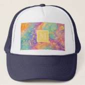 Moderne Abstracte Glitter Bloemrijke Monogram Ontw Trucker Pet (Voorkant)