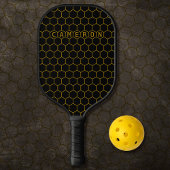 Moderne Abstracte Gold Honeycomb Pattern Zwarte na Pickleball Paddle
