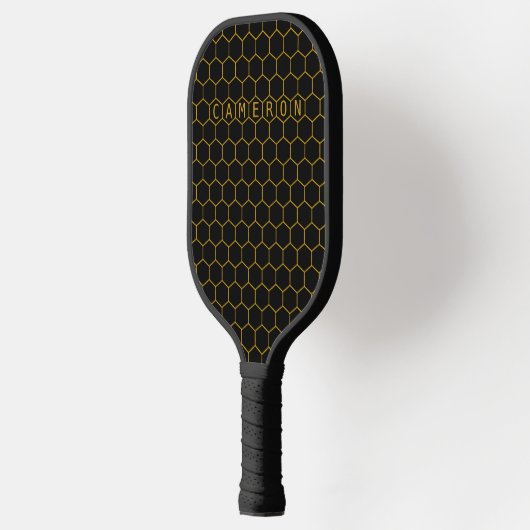 Moderne Abstracte Gold Honeycomb Pattern Zwarte na Pickleball Paddle (Links)