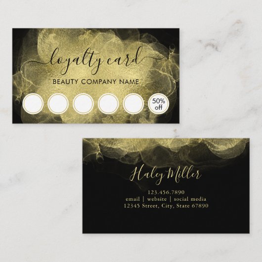 Moderne Abstracte Gold Ink Loyalty Kaart Visitekaartje (Voorkant / Achterkant)