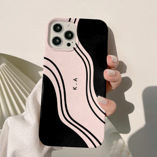 Moderne Abstracte golven Zwart & Crème iPhone 15 Case
