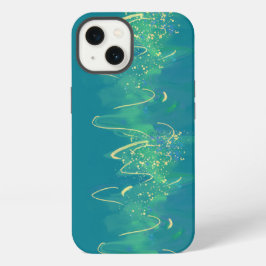 Moderne Abstracte golvende gouden lijnen turquoise iPhone 13 Hoesje