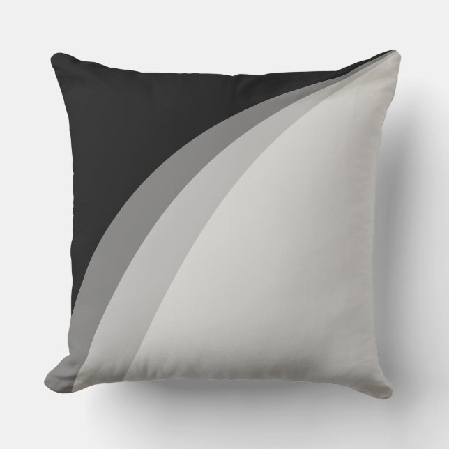 Moderne Abstracte golvende lijnen op zwart & grijs Kussen (Voorkant)