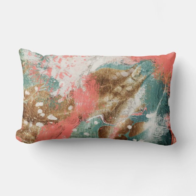 Moderne Abstracte Goud Roze Turquoise Witte Schild Kussen (Voorkant)