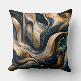 Moderne Abstracte Gouden & Blauwe Marmeren Worp Ku Kussen