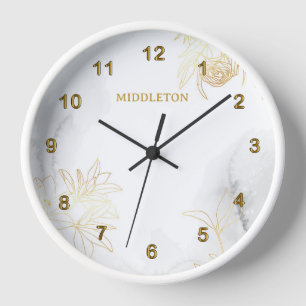 Moderne Abstracte Gouden Bloemen op Wit Marmer