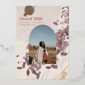 Moderne Abstracte gouden en Paarse Afstuderen foto Folie Uitnodiging (Voorkant)