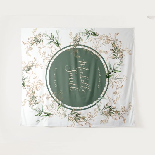 Moderne Abstracte Gouden Eucalyptus Boho Bruidsdou Wandkleed (Voorkant (horizontaal))