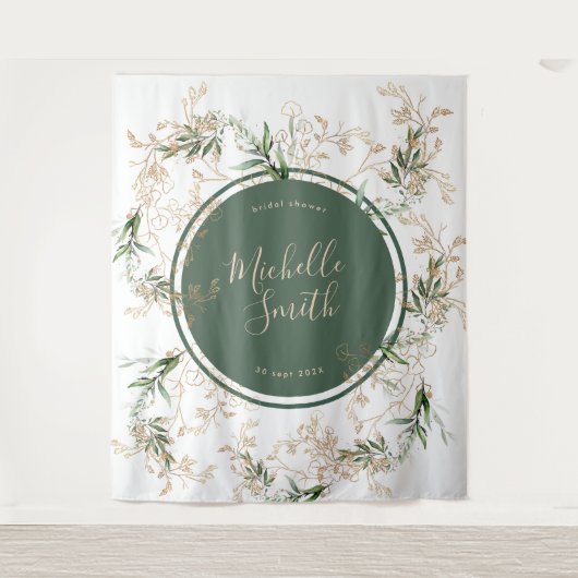 Moderne Abstracte Gouden Eucalyptus Boho Bruiloft Wandkleed (Voorkant)