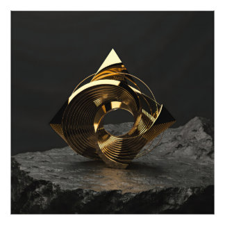 Moderne Abstracte Gouden Geometrische Sculptuur - Foto Afdruk