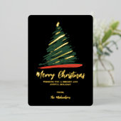 Moderne Abstracte gouden groene kerstmis Folie Feestdagenkaart (Staand Voorkant)