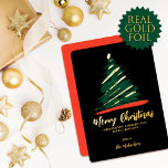 Moderne Abstracte gouden groene kerstmis Folie Feestdagenkaart<br><div class="desc">Deze elegante, eenvoudige en moderne kerstkaart is perfect voor de vakantie. Het kenmerkt een abstracte kerstboom in groene, rode, zwarte, en echte gouden folie met de overeenkomstige folie typografie op een witte achtergrond. Het is knap, minimaal, trendy en cool; het perfecte ontwerp om vrienden en familie te sturen. ***BELANGRIJKE NOTA...</div>