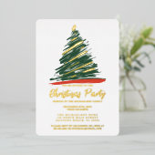 Moderne Abstracte gouden groene kerstmis Folie Uitnodiging (Staand Voorkant)