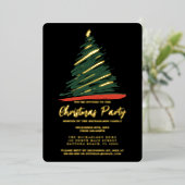 Moderne Abstracte gouden groene kerstmis Folie Uitnodiging (Staand Voorkant)