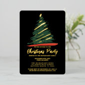 Moderne Abstracte Gouden Rode Groene Boom Kerstmis Folie Uitnodiging (Staand Voorkant)